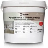 Hausa Feuchtraumfarbe Anti Schimmel Farbe weiß, Feuchtraum Wandfarbe hochdeckende Spezialfarbe für Keller Bad 3 kg