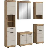 welltime Badmöbel-Set SIENA, 5 teilig, inklusive LED Beleuchtung, bestehend aus:, (Set, 5-St., TOPSELLER), Hochschrank, WBU, Spiegelschrank, Unterschrank, Hängeschrank