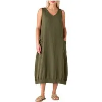 WENOR Sommerkleid Damen Musselin Strandkleid ärmellos 100 % Baumwolle mit Taschen Ballon-Saum, große Taschen, Einheitsgröße