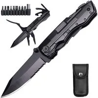 KINSI Multitool Multitool 9 in 1, Taschenmesser Zange Klappmesser,Multifunktionsmesser, Outdoor-Camping-Jagd-Bergsteigen-Multitool mit 9 Ersatzköpfen