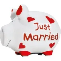 Wurm Spardose KCG Sparschwein "Just Married" Keramik, Weiß/Rot 12,5x9x9cm