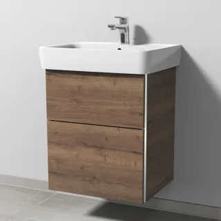Sanipa 3way Waschtischunterbau zu Geberit Renova Plan Waschtisch mit 1 Tür, Eiche-Tabak BR87450