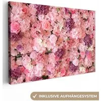 OneMillionCanvasses® Leinwandbild Blumen - Rosa - Rosen, Fotodruck (1 St), Leinwand Bilder Klein, Wand Dekoration Aesthetic 30x20 cm