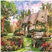Rötting Design Malen nach Zahlen Diamond Painting Set 5D DIY Motiv Landhaus im Blumengarten (Komplett-Set), Diamond Painting Vollbild, Lieferung enthält alle Utensilien