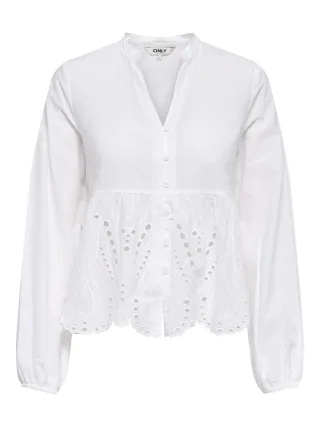 ONLY - ONLDEWINA LS V-NECK ANGLAISE SHIRT WVN Bright White - Gr. - M