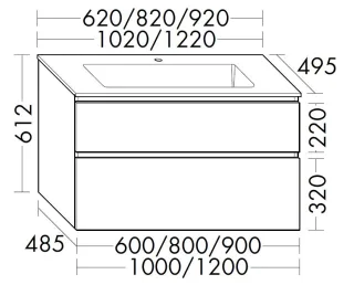 Burgbad Mineralguss-Waschtisch+Waschtischunterschrank Lin20Lack Hochglanz Schwarz SGHT092F6520C0001