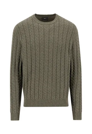 FYNCH-HATTON - O-Neck, Soft Knit Cable dark khaki - Gr. - XL