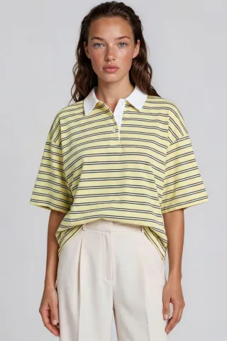 Gestreiftes Baumwoll-Polo-T-Shirt für Damen