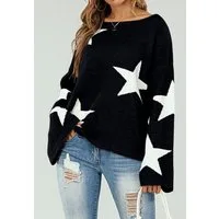 FS Collection Strickpullover Oversize Pullover mit weiten Ärmeln und Stern – Strickwaren (Einheitsgröße: UK 8–12 / EU 36–40, 5 Farben : Grau, Schwarz, Creme, Rot, Dunkelgrün) 100 % Acryl