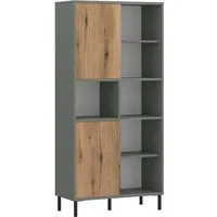Lomadox Regal PARMA-129, in grau-grün, kombiniert mit Eiche Nb., 2 Schiebetüren, 75 cm breit