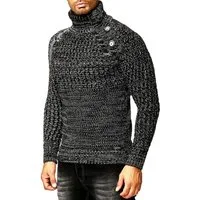 R-NEAL Rollkragenpullover Schwerer Rollkragen Winter Pullover mit Seitlicher Knopfleiste Rolli