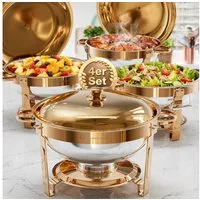 Warmounts Speisenwärmer Buffetwärmer, (4-tlg., Chafing Dish Set 4,7L Rund Edelstahl, Roségold), stapelbar, mit Deckel und Deckelhalter, für Catering & Partys