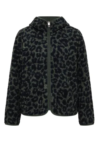 CECIL - Teddy-Jacke mit Kapuze und Leo-Muster dried olive green - Gr. - XL