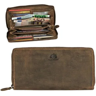 Greenburry Damen Geldbörse Vintage groß 14 Kartenfächer | Leder antikbraun