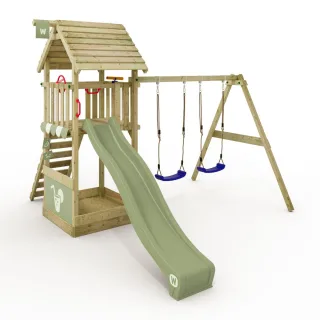 Spielturm Smart Shelter mit Wellenrutsche - Kletterturm Holzdach - Kinderspielplatz Garten 140cm - Abenteuer Spielhaus für Kinder - Wickey