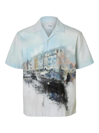 SELECTED MEN - SLHRLXCARL AOP SS SHIRT cashmere blue - Gr. - M