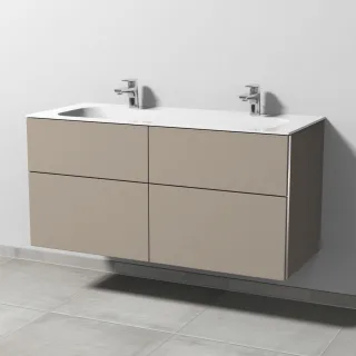 Sanipa 3way Keramik-Set Finion Keramik-Doppelwaschtisch und Unterbau mit 4 Auszügen, Sandgrau-Matt BS40467