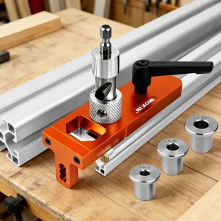 Aluminum Profile 2-in-1 Hole Puncher M6M8 Through-hole Tapping Locator with 14mm Drill Sleeve for 2020 2040 2060 3030 30