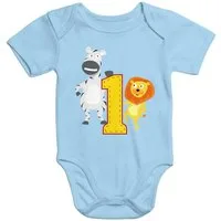 MoonWorks Body Kurzarm Baby-Body Geburtstag Eins 1 Jahr Geschenk Tiere lustig