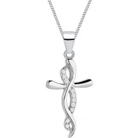 Goldene Hufeisen Kreuzkette Unendlichkeit Kreuz Kette 925 Silber mit Zirkonia, 925 Sterling Silber mit Zirkonia, Silberschmuck für Kinder