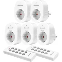 DEWENWILS Funksteckdose mit Fernbedienung innen, max. 2300 W, 5-St., 5 Steckdosen + 2 Fernbedienungen, 30M Reichweite, Funksteckdosen-Set