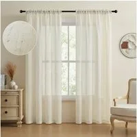 Qelus Vorhang Leinen-Voile Gardinen mit Struktur, lichtdurchlässig, 2er Set aus 30 % Flachs, Dual Rod Pocket für Schlafzimmer