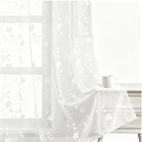 Agger Vorhang Leinen Voile Vorhänge, halbtransparente Blumenvorhänge, Blätter-Stickerei Vorhänge, geeignet für Schlafzimmer und Wohnzimmer