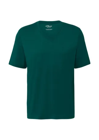 s.Oliver Red Label - Baumwoll-T-Shirt mit V-Ausschnitt und Logo grün - Gr. - 3XL