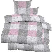 KH-Haushaltshandel Bettwäsche Seersucker Bettwäsche 135x200 +80x80cm, grau pink Ranken, kariert, Seersucker, bügelfrei, Microfaser