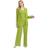 M-Diamant Schlafanzug Damen Pyjama-Set Damenwäsche V-Ausschnitt 3 teilig (Set, 3 tlg) 3-teiliges Set: Jacke mit V-Ausschnitt und Knöpfen, Trägertop und Hose