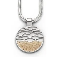 DUR Kettenanhänger Strandwellen P3033, Ø 25 mm – Runder Anhänger aus 925er Silber, mit echtem Strandsand – Maritimer Silberschmuck im Wellen-Design