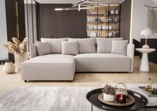 Ecksofa Schlafsofa EVORA Stoff Poso Altweiß Ottomane Links