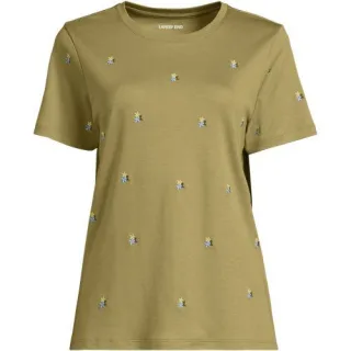 Besticktes Supima Rundhalsshirt in Petite-Größe, Damen, size: petite, Grün, Baumwolle, by Lands' End