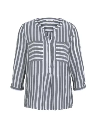 Tom Tailor - Gestreifte Bluse mit Taschen offwhite navy vertical stripe - Gr. - 42