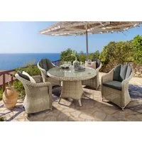 Destiny Garten-Essgruppe MALAGA LUNA, (13-tlg., 4x Sessel, 1x Tisch, inkl. Auflagen), Aluminium, Polyrattan