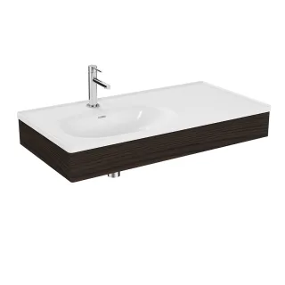 VitrA Equal Set Möbelwaschtisch asymmetrisch 100 cm mit Holzblende Weiß Hochglanz,81084 81084