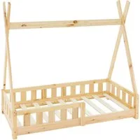 ML-DESIGN Spielbett Hausbett Tipi Zeltbett inkl. Lattenrost Bodenbett Kinder Himmelbett, Abenteuerbett mit Rausfallschutz Zelt Kinderbett Kiefer Kinderhaus
