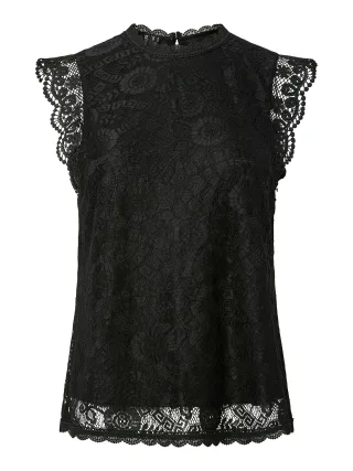 PIECES - PCOLLINE SL LACE TOP WVN NOOS Black - Gr. - M
