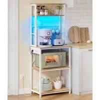 VASAGLE Standregal Küchenregal mit LED-Beleuchtung, Steckdosen, 8 Haken, mit verstellbaren Ablagen, 60 cm Breite, gesamtbelastbarkeit 190,4 kg