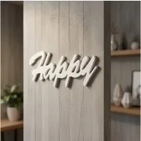Melko Wanddekoobjekt Dekoschild Schriftzug Happy Schwarz oder Weiß MDF Holz zum aufstellen (Stück, Dekoschild Happy), Ideal für inspirierende Home-Dekoration