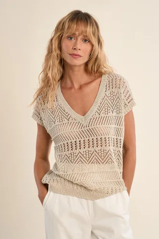 molly bracken - Kurzärmliger Strickpullover beige - Gr. - XS