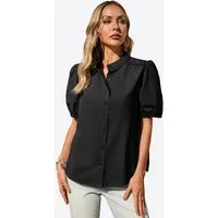Imily Bela Blusentop Damen Bluse mit Puffärmeln und Falten (Packung, 1-tlg., 1per-Pack) Stehkragen