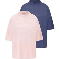 LASCANA Kurzarmshirt mit Stehkragen (2er-Pack) aus bügelfreier, luftiger Crêpe-Qualität