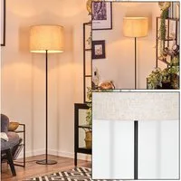 hofstein Stehlampe Stehlampe aus Metall/Stoff in Schwarz/Beige, ohne Leuchtmittel, mit rundem Schirm (40 cm) u. Fußschalter, 1 x E27, ohne Leuchtmittel