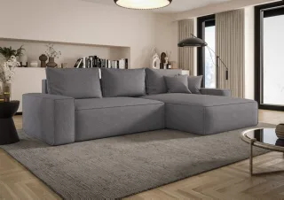 Ecksofa Schlafsofa Sofa WALKEN Stoff Aragon Grau Ottomane Rechts