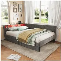 ADWOLT Daybett Tagesbett Polsterbett mit LED-Beleuchtung und Stauraum, Schlafsofa,Jugendbett 140x200 mit 2 Schubladen und USB&Typ-C,Grau
