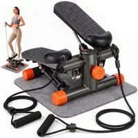 kehot Mini-Stepper Mini Stepper mit Widerstandsbändern, Kompaktgerät für Heimtraining (LCD-Display für Zeit, Kalorien, Frequenz, Schritte, Einfache Bedienung, Stabile Konstruktion bis 150 kg – Mit Rutschfester Trainingsmatte), Für Ganzkörpertraining,