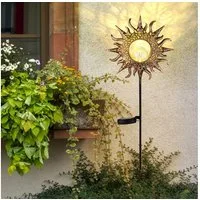 GLOBO LIGHTING LED Solarleuchte, LED-Leuchtmittel fest verbaut, Warmweiß, LED Solarleuchte Metall rost Crackle-Glas warmweiß IP44 H 81