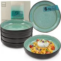 SÄNGER Teller Set Fiji, Grün Schwarz, (6 St), 6 tlg. Pastaschalen, Steingut, Handmade, VALUE COLLECTION