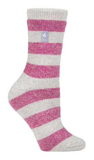 Heat Holders Lite - Isolierte Thermosocken für Damen | Mehrere Designs einschließlich Argyle Streifen Herzen Sterne | Warme Socken für den Winter - Hellgrau/Beere (Bologna)